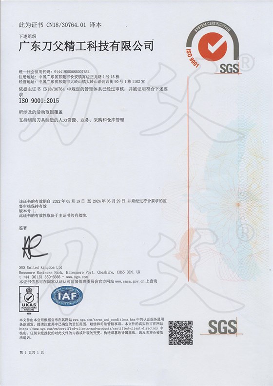 广东刀父ISO认证